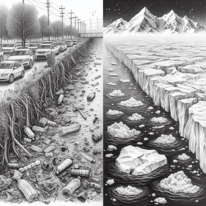 World in Peril: Eerie Pollution & Melting Ice Caps Sketch