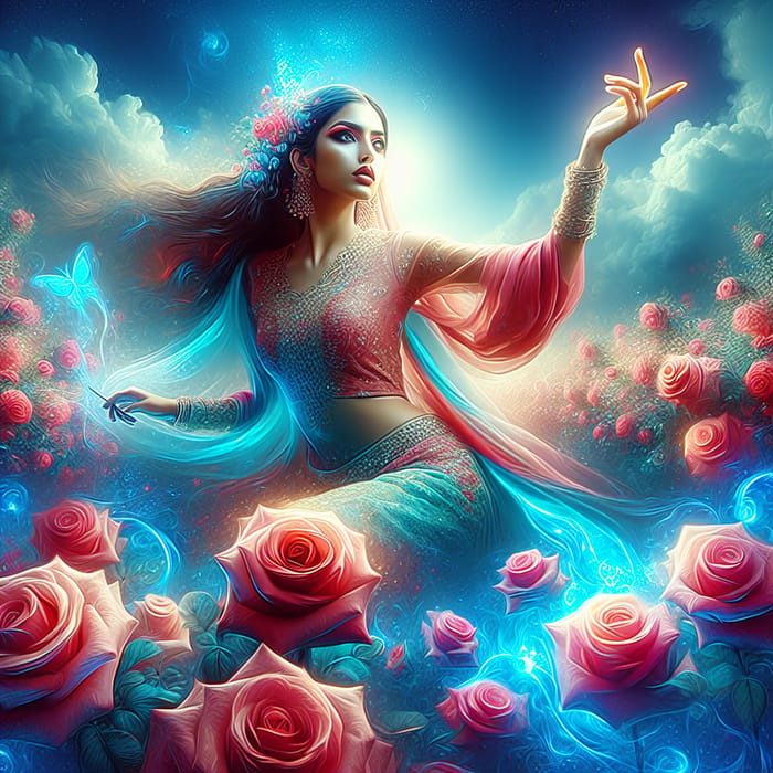 Ethereal Beauty: Woman Floating in Dreamlike Garden