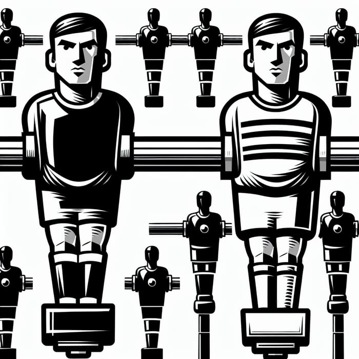 Intricately Detailed Black and White Foosball Character Vector Illustration