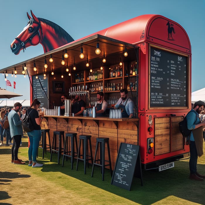 Red Horse Box Mobile Bar for Outdoor Events
