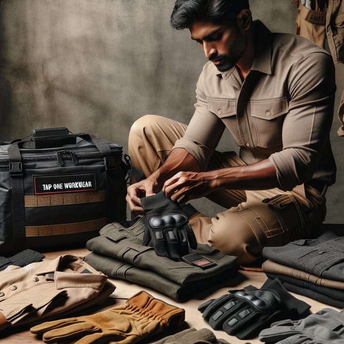 South Asian Man Packing Durable Workwear | Tap One Workwear