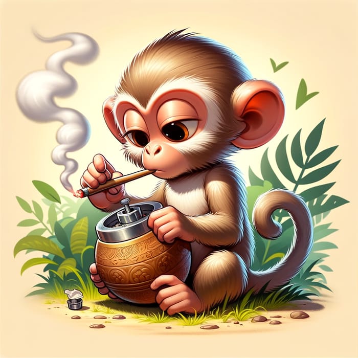 Humorous Monkey Smoking Weed | Cartoon-Like Monkey Enjoying a Puff