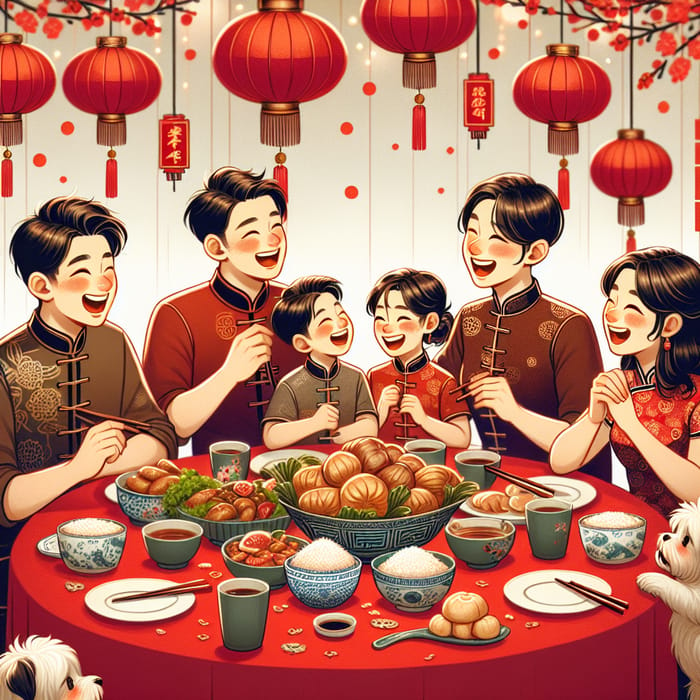 Joyful Chinese New Year Family Reunion Dinner Gathering