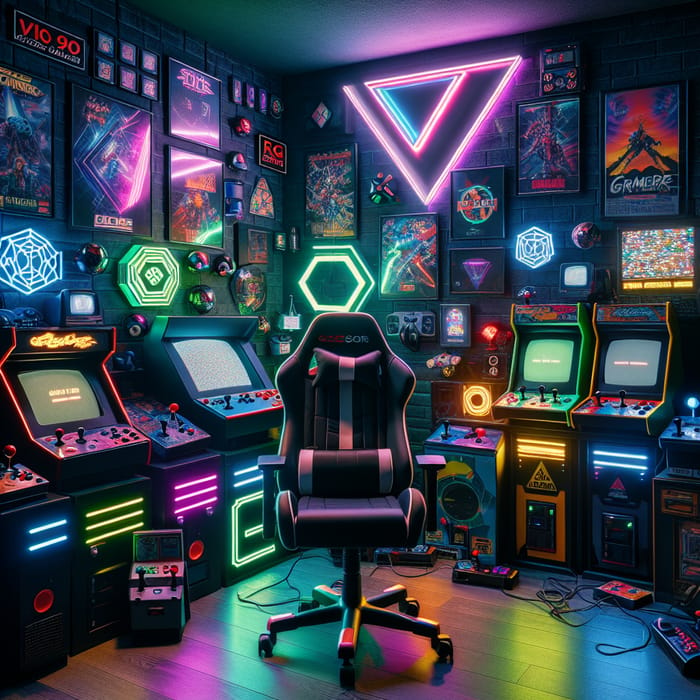 90's Retro Gamer Room: Dystopian Cyberpunk Style with RGB Accents