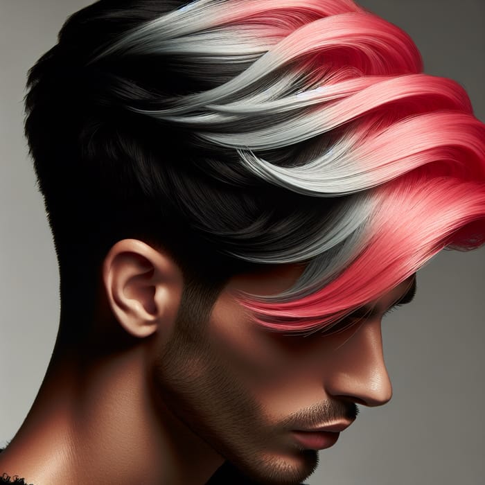 Vivid Pink, Black & Silvery Hairstyle for Young Men