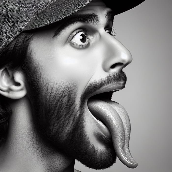 Astounded Middle-Eastern Man with Long Tongue