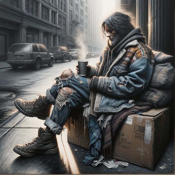 Emotive Street Art of a Homeless Woman in Urban Setting