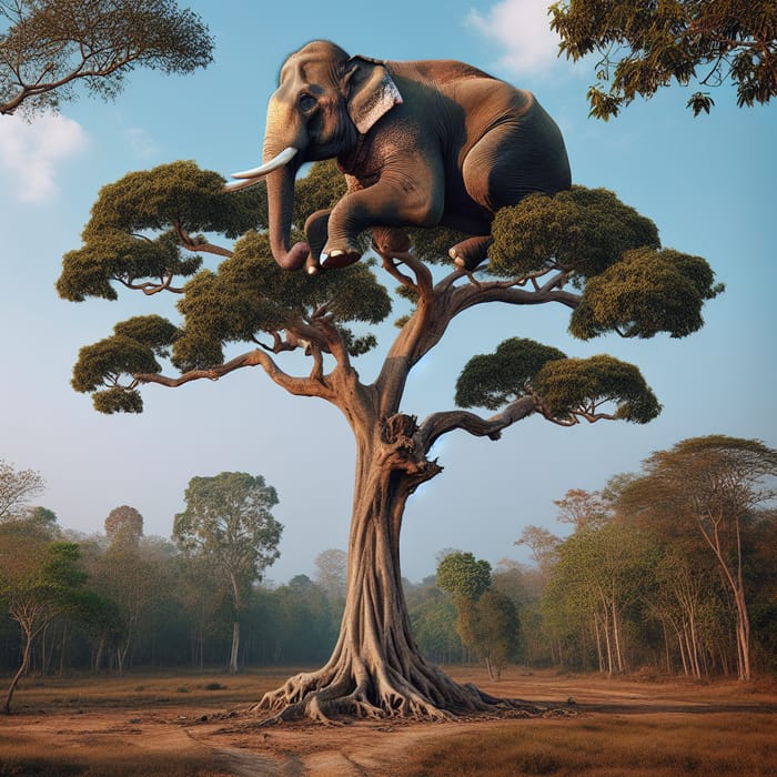 Elephant Balancing on Top of Sturdy Tree