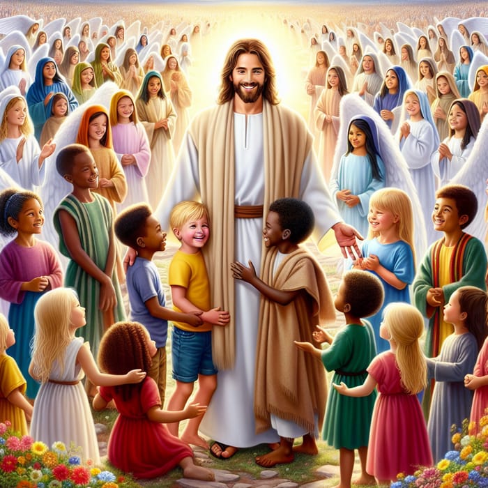 Jesus with Children and Angels in Divine Gathering