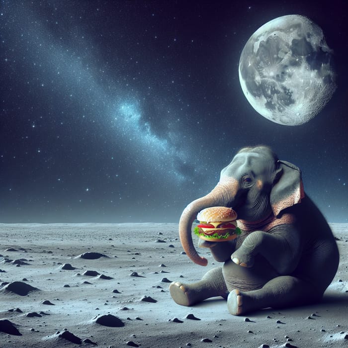 Elephant Eating Burger on Moon | Surreal Lunar Delight