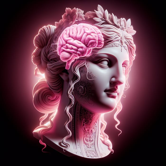 Pink Themed Greek Goddess Head with Visible Brain