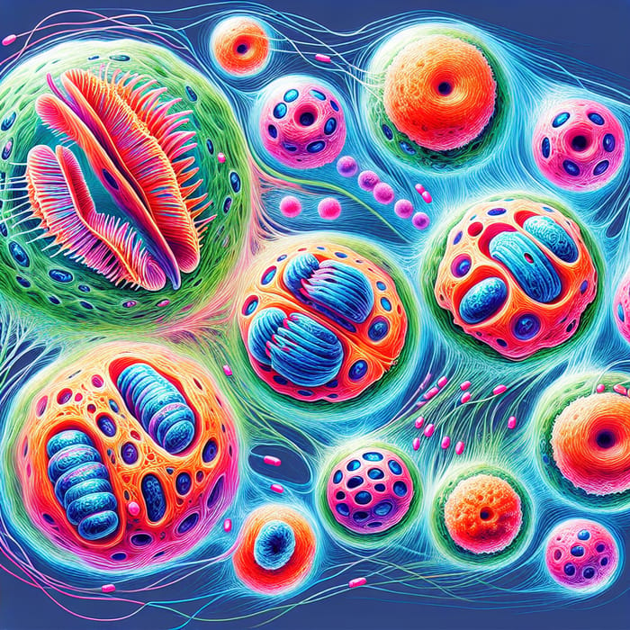 Vibrant Mitosis Scientific Illustration with Dynamic Cell Division Stages