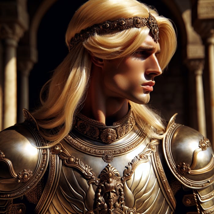 Gleaming Armor-Wearing Prince with Blonde Hair
