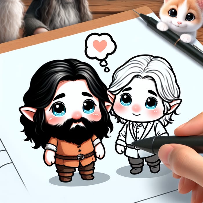 Enchanting Dwarf Love Story with Cute Cat Illustration