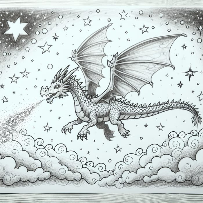 Majestic Dragon Soaring Through Starlit Sky - Illustration of Dreamy Flight