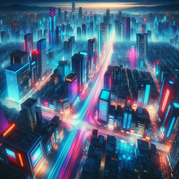 Cyberpunk Cityscape at Night | Neon Lights | Aerial Views