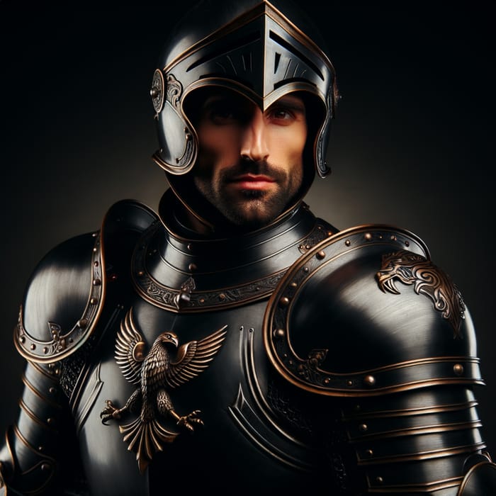 Proud Middle Eastern Knight in Raven-Themed Black Steel Armor