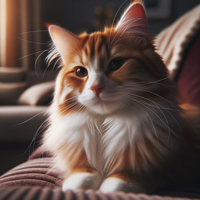 Serene Cat on Plush Burgundy Couch - Beautiful Feline Image