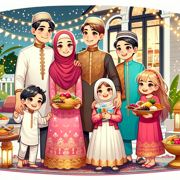 Multicultural Family Celebrating Idul Fitr | Joyful Gathering