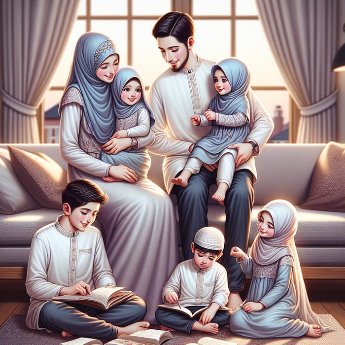 Moslem Family with Twin Daughters, Boy and Girl | Loving Home Scene
