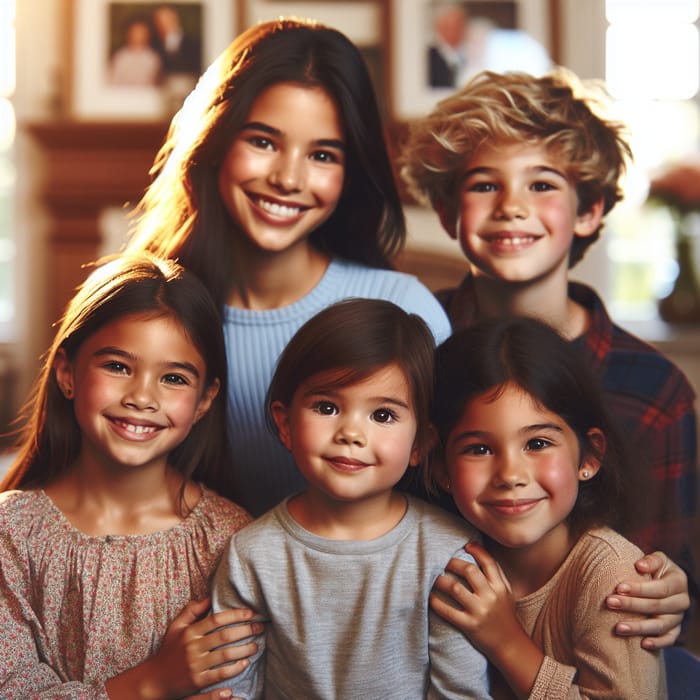 Loving Family Portrait with Diverse Children | Heartwarming Bonding