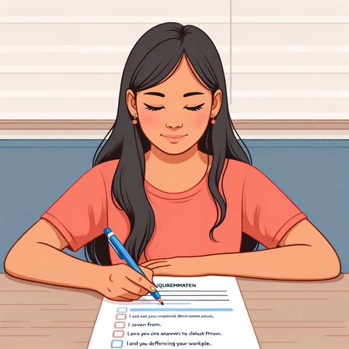 Young Hispanic Woman Filling Out Workplace Questionnaire