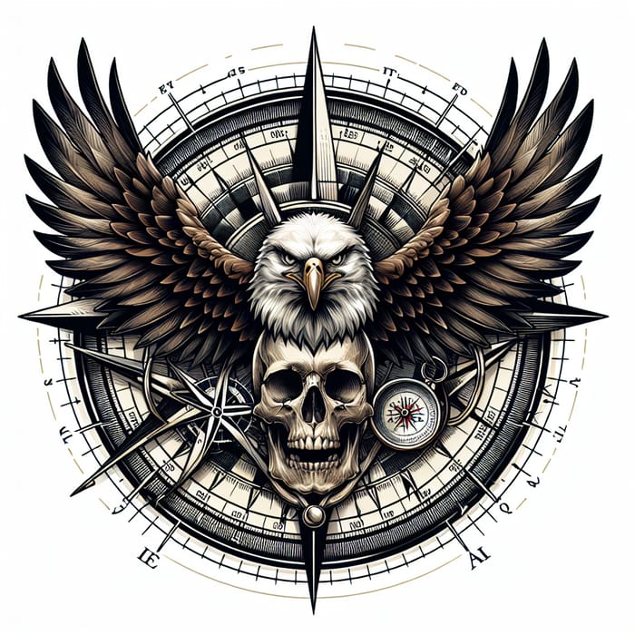 Realistic Eagle and Skull Tattoo Design