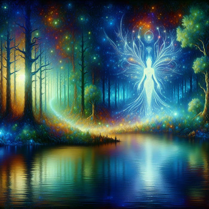 Mystical Forest Painting with Hidden Lake and Figure | Fantasy Art
