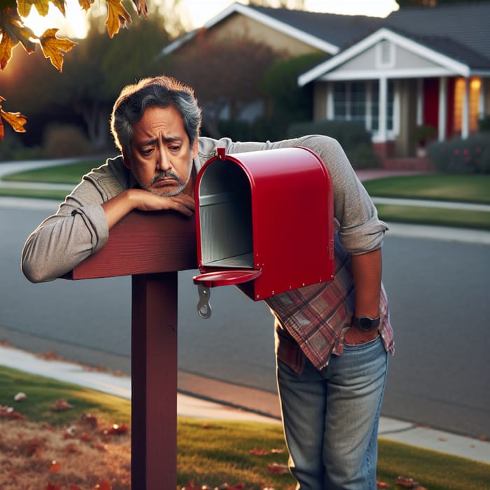 Sad Man Peering Into Empty Mailbox