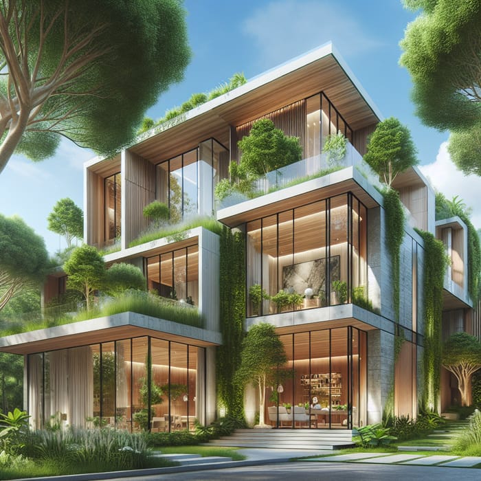 Sustainable Oasis: Modern Residential Building in Verdant Landscape