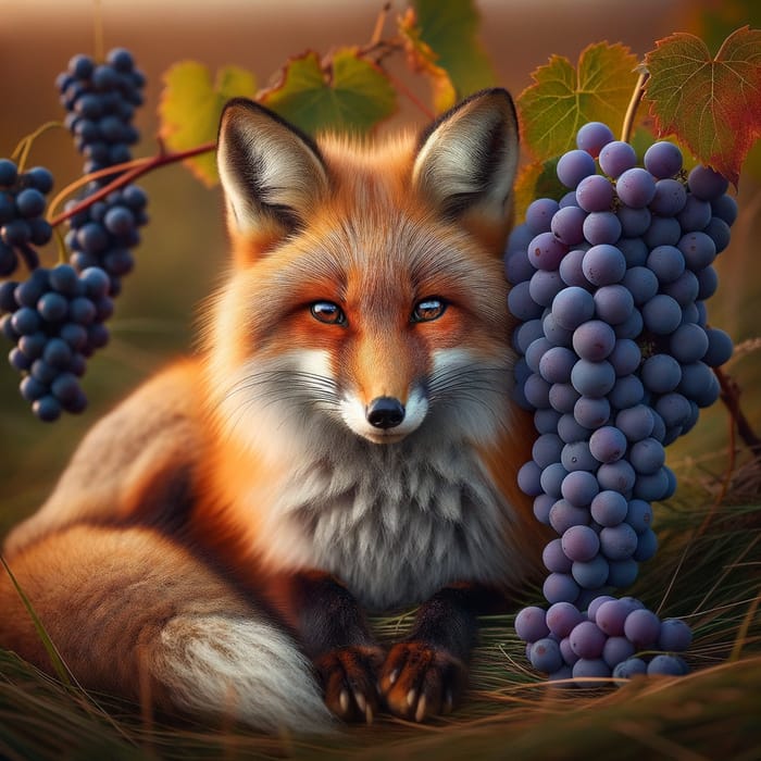 Fox and Grape Bunch: A Charming Scene