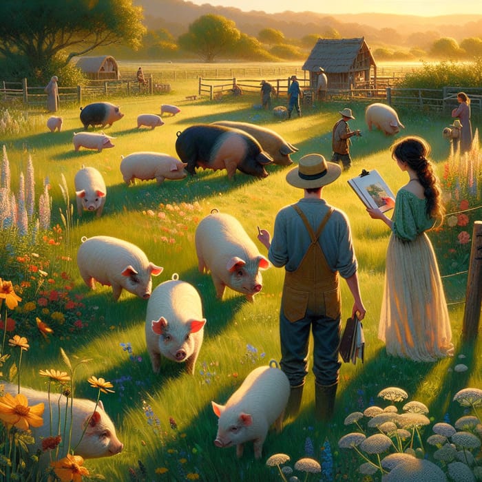 Miniature Pigs and People in a Country Setting