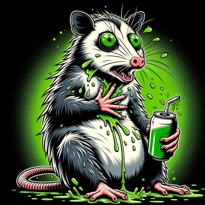 Delightful Possum Heart Attack Caricature - Overconsumption Theme