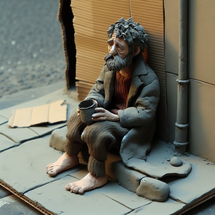 Clay Model Beggar: Hopeful Man Depicted