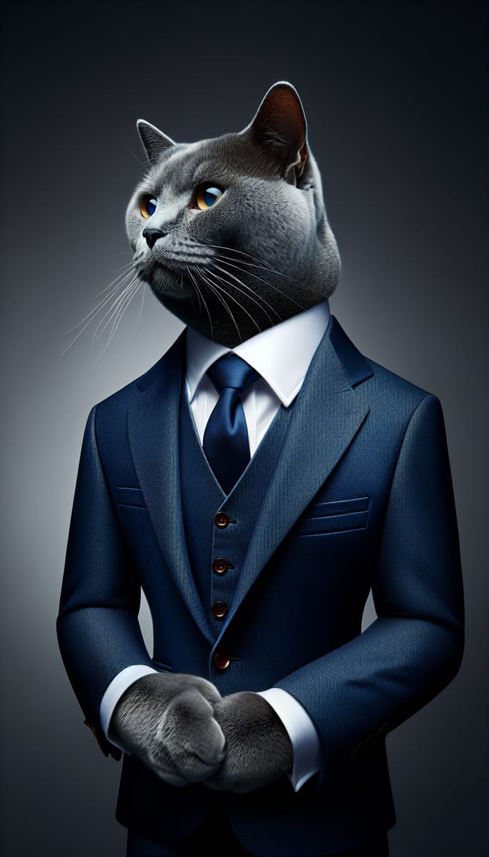 Elegant Blue Suit Cat - Dapper Feline Fashion