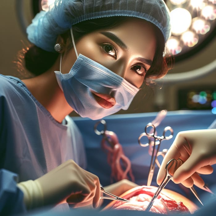 Hyperrealistic South Asian Female Gynecologist Performing Cesarean Section