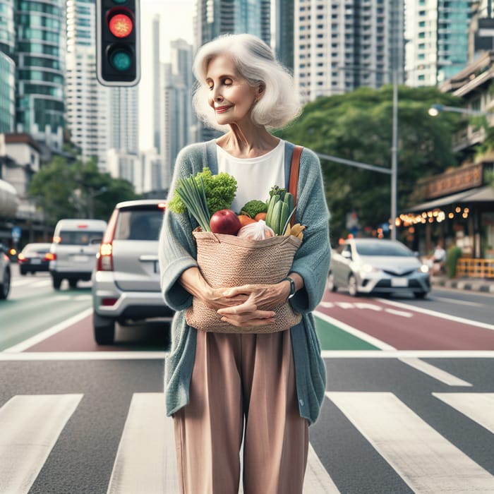 Serene Image of Old Women Crossing City Street