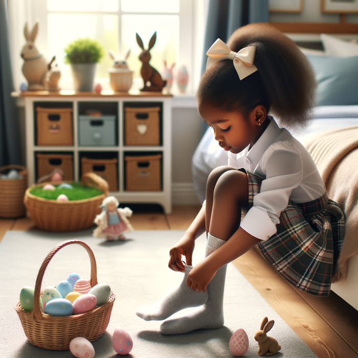 6-Year-Old African American Schoolgirl's Easter Evening Routine
