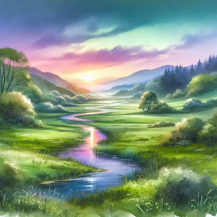 Serene Watercolor Nature Scenery