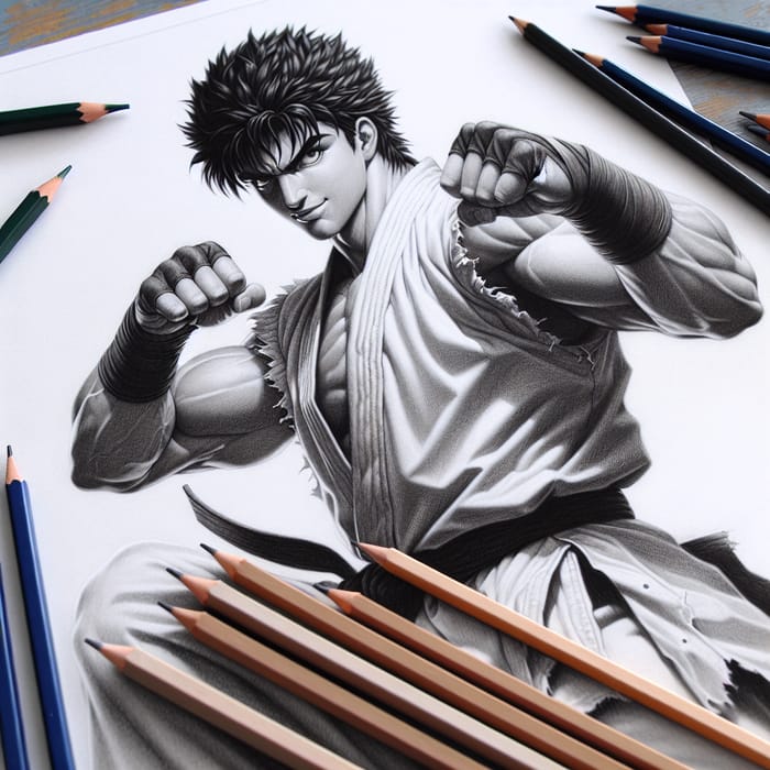 Realistic Martial Artist Character Drawing of Goku in Pencil