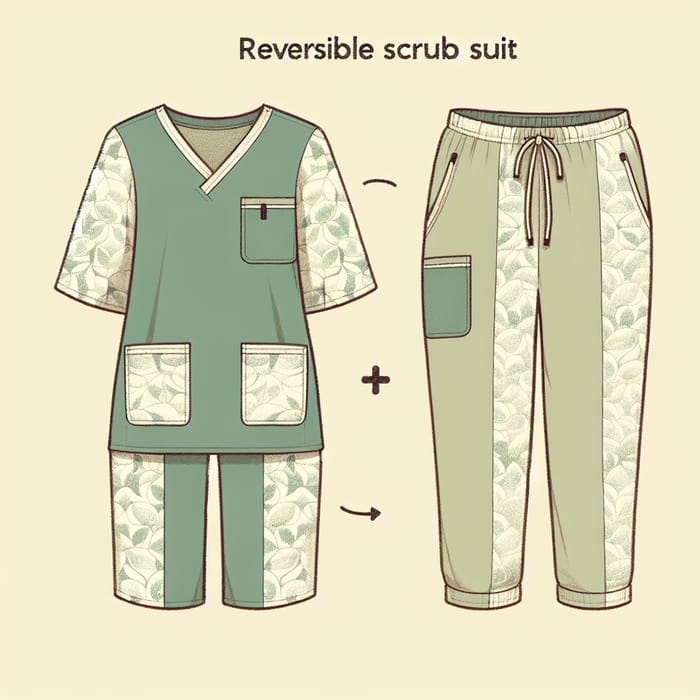 Reversible Sage Green and Cream Scrub Suit with Pockets