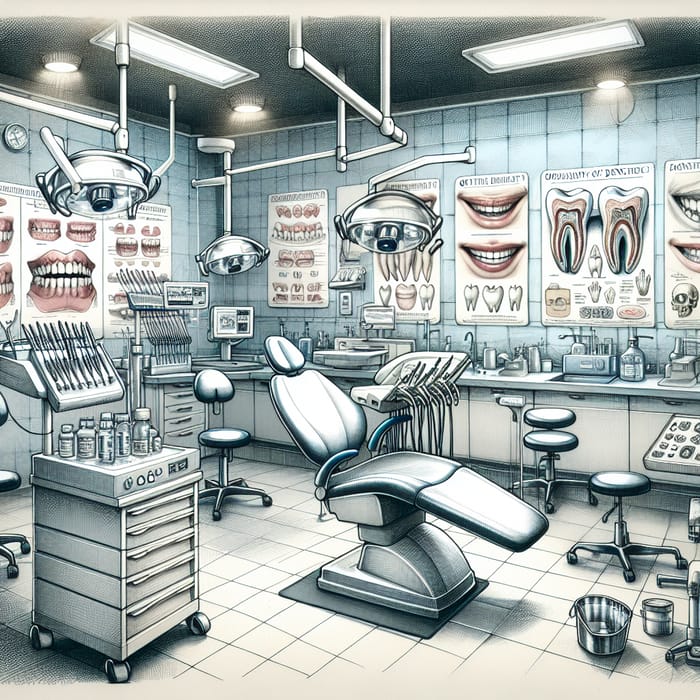 Dental Laboratory Equipment Sketch: Chairs, Tools & Hygiene Posters
