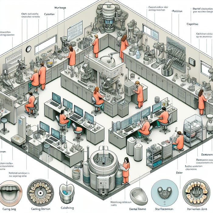Dental Laboratory Plan: Detailed Sections & Workstations