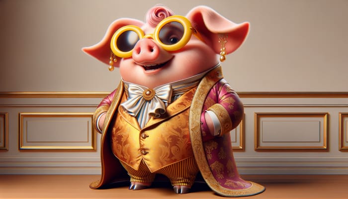 Gigachada Pig in Exquisite Tailcoat and Vibrant Sunglasses
