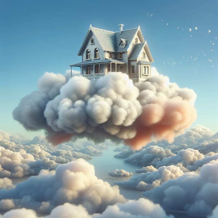 Whimsical House Perched on Soft Clouds