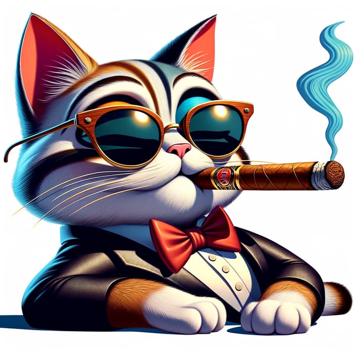 Stylish Cat Smoking Cuban Cigar - Pixar Style