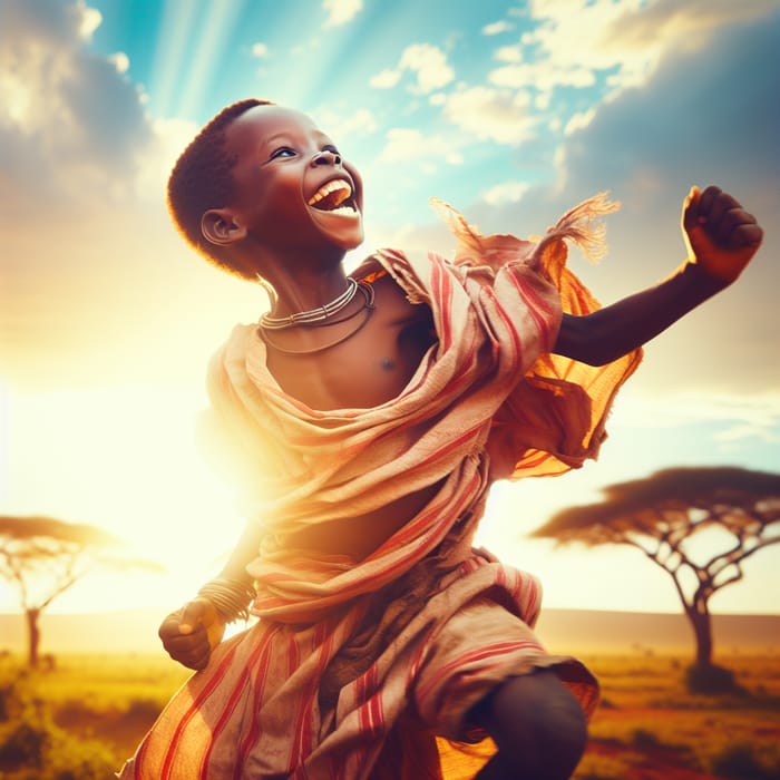 Radiant Young African Boy Dancing | Vibrant Traditional Performance
