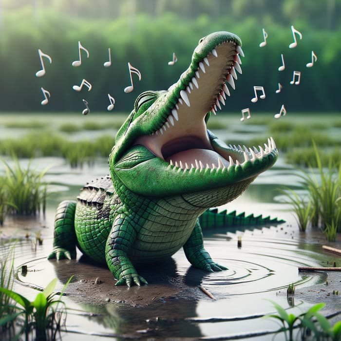 Singing Crocodile in Solitude | Melodic Green Reptile