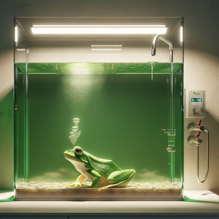 Serene Green Frog Swimming in Clear Water Tank