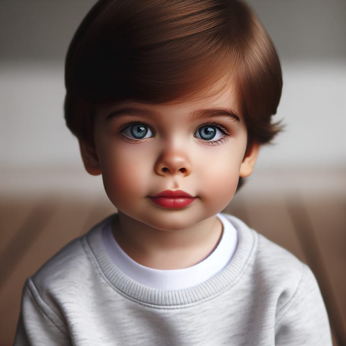 Adorable 2-Year-Old Boy with Blue Eyes, Brown Hair & White Socks